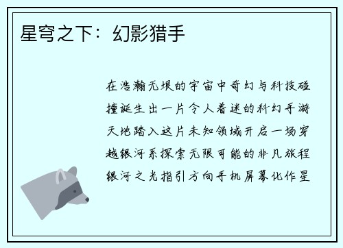 星穹之下：幻影猎手